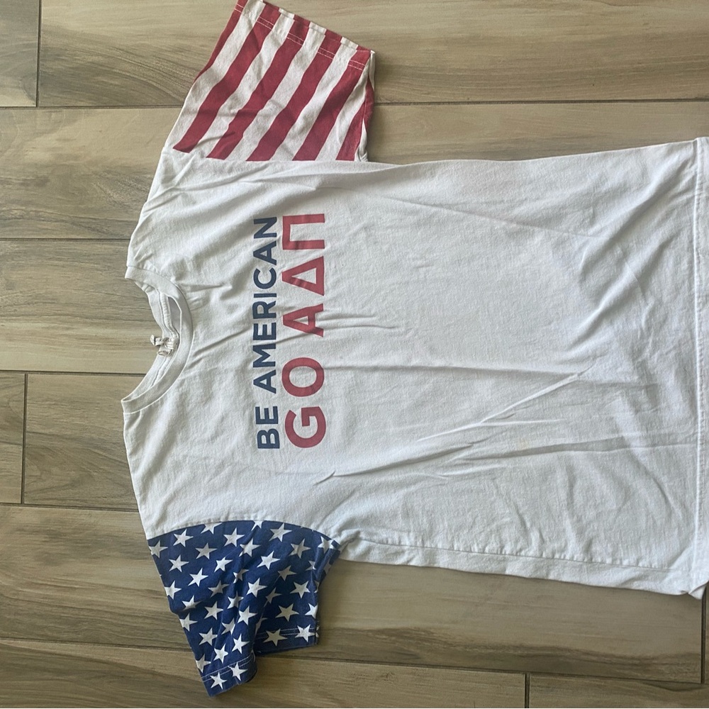 Patriotic Women’s Shirt with American Flag Sleeves